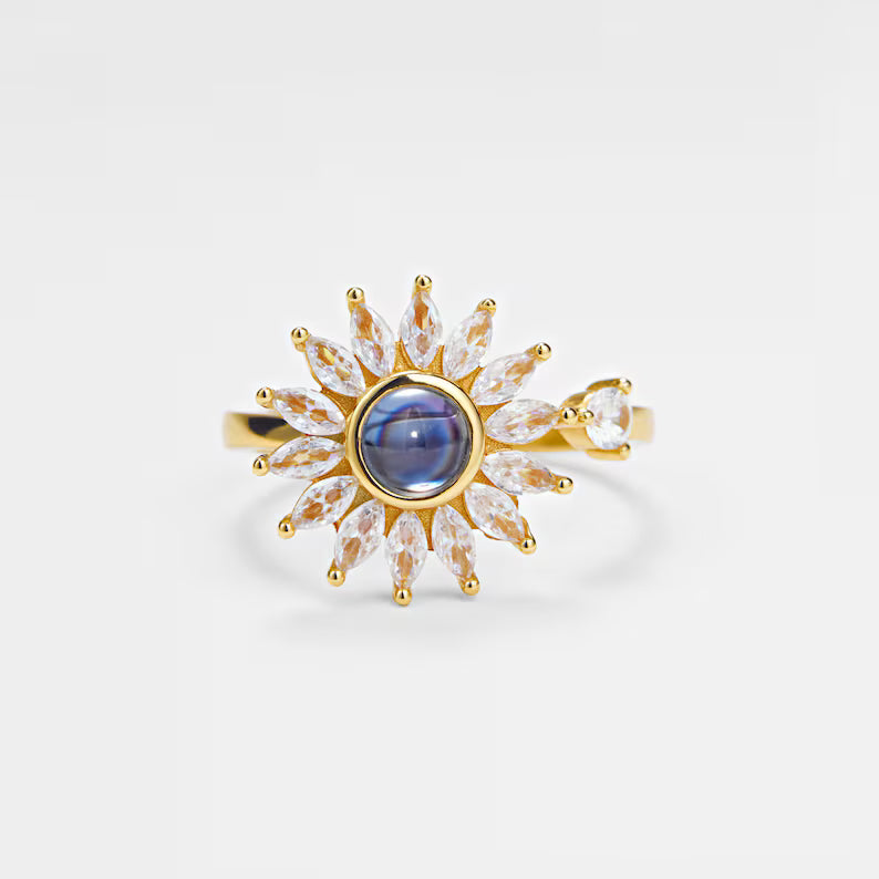 Daisy Flower Photo Projection Ring  Personalized Picture Inside Ring  Sterling Silver Keepsake Jewelry  Trendy Best Friend Gift