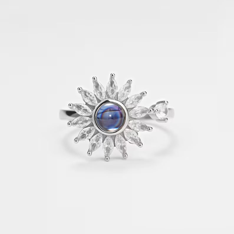 Daisy Flower Photo Projection Ring  Personalized Picture Inside Ring  Sterling Silver Keepsake Jewelry  Trendy Best Friend Gift