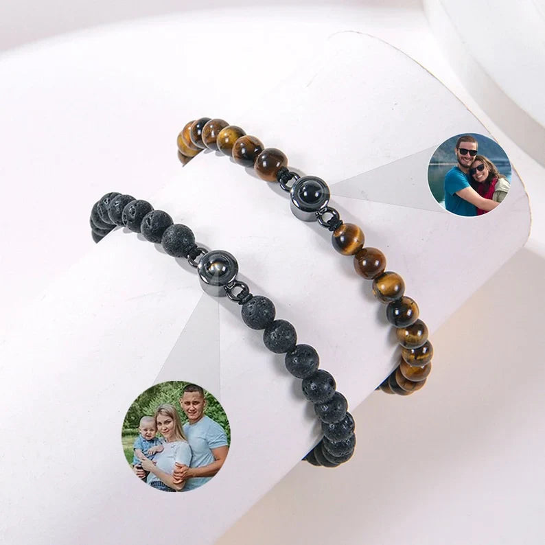 Personalized Photo Beaded Bracelet, Custom Photo Bracelet, Beaded Projection Photo Bracelet, Anniversary Birthday Gift, Couples Bracelet