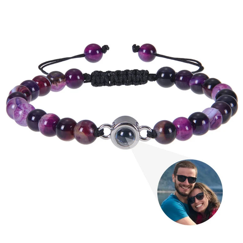Personalized Photo Beaded Bracelet, Custom Photo Bracelet, Beaded Projection Photo Bracelet, Anniversary Birthday Gift, Couples Bracelet