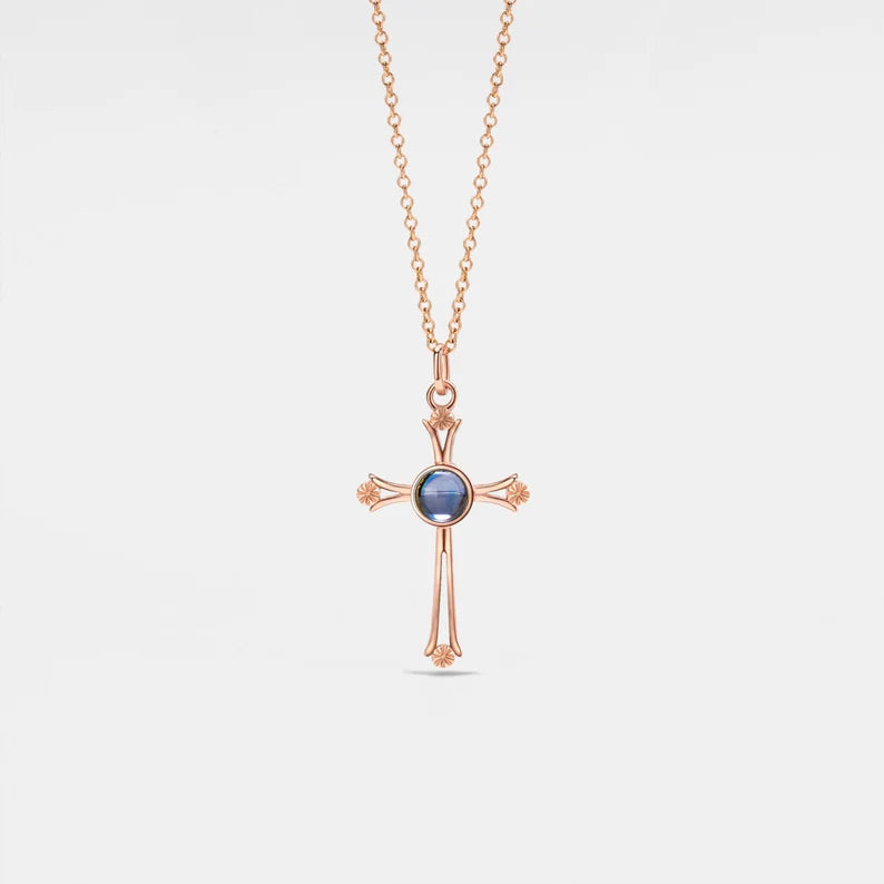 PERIMADE Custom Photo Projection Necklace  Personalized Picture Cross Charm Pendant  Sterling Silver Friendship Jewelry  Best Friend Gift