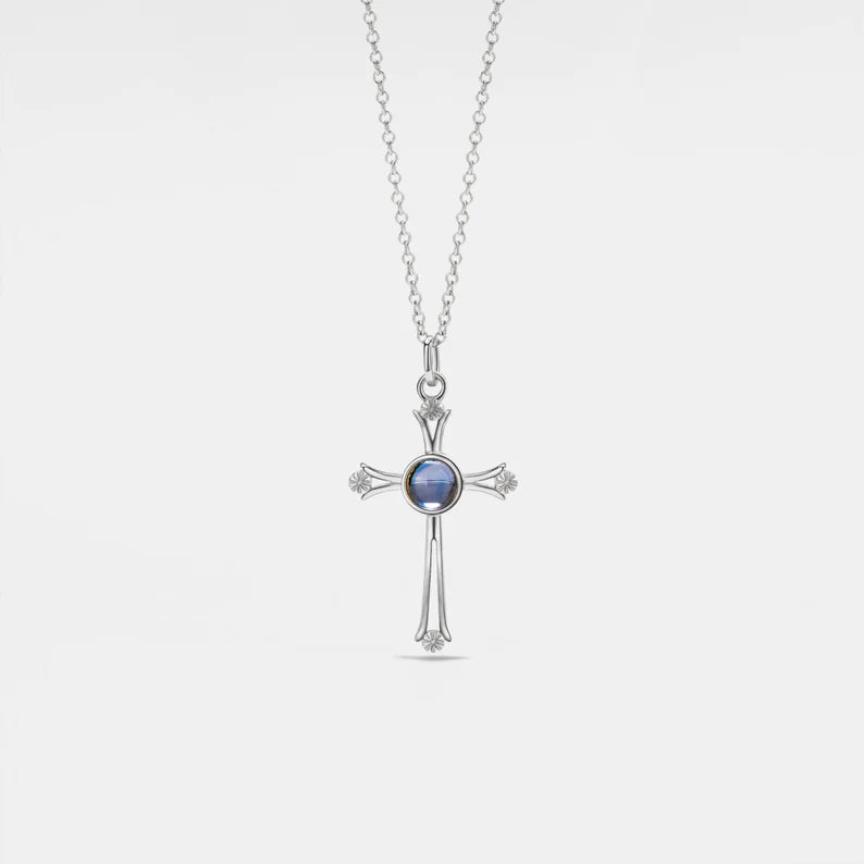 PERIMADE Custom Photo Projection Necklace  Personalized Picture Cross Charm Pendant  Sterling Silver Friendship Jewelry  Best Friend Gift