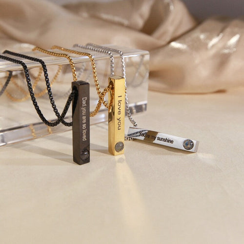 Custom 3D Bar Projection Necklace,Personalized Photo Necklace,Custom 3D Bar Name Necklace,Photo necklace for men, Gift for Him, Gift for Dad