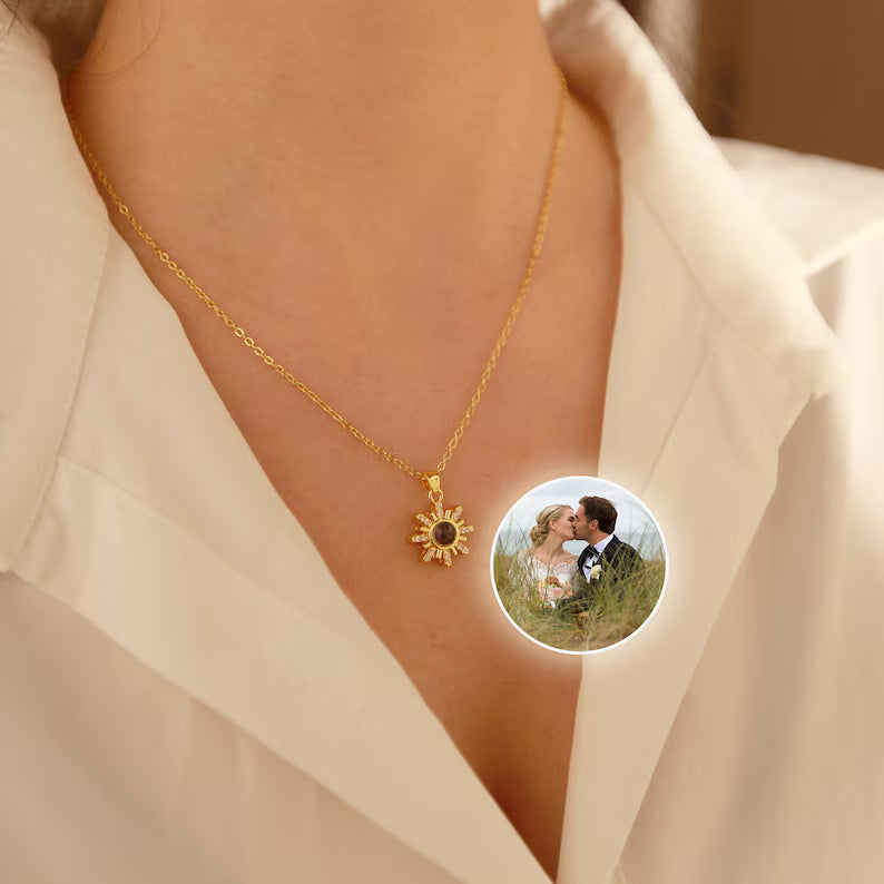 Custom Photo Projection Necklace,Sun Flower Projection Necklace,Memorial Photo,Custom Picture Inside Pendant,Mother's Day Gift,Birthday Gift