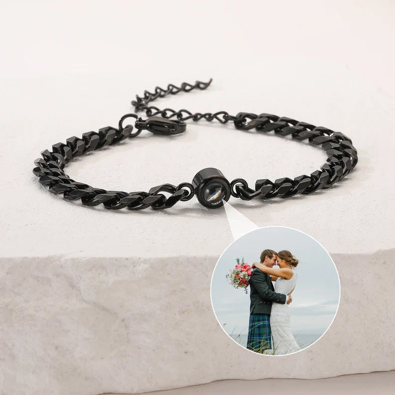 Photo Projection Bracelet Custom Men Picture Projection Bracelet Boyfriend Photo Memorial Bracelet Unisex Curb Chain Photo Gift for Him Her
