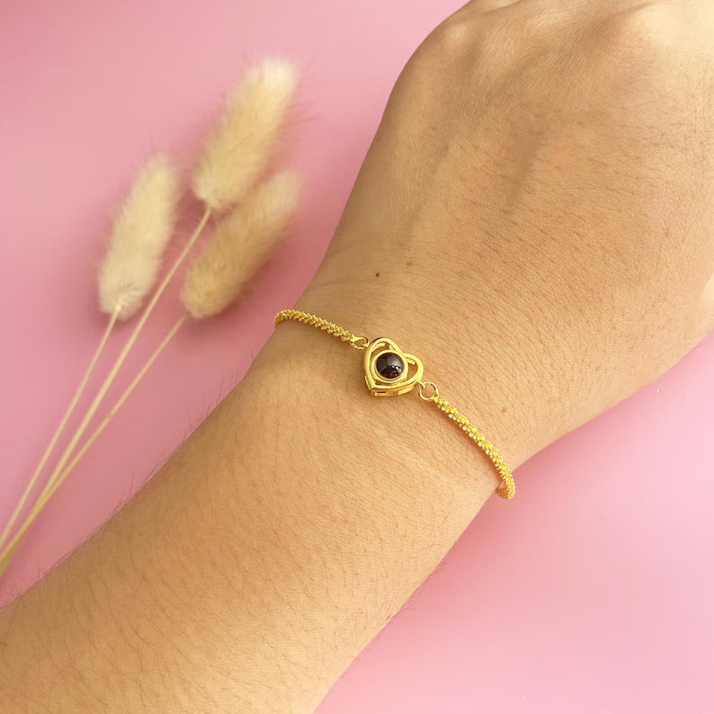 Personalized Photo Bracelet, Heart Projection Picture Bracelet, Photo Inside Bracelet, Memorial Secret Projection Jewelry, Gift for Her