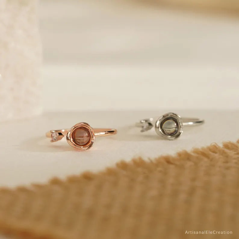 Projection Photo Ring, Personalized Picture Inside Ring, Rose Memorial Open Ring, Customized Picture Projection Ring,Birthday Gift for Women