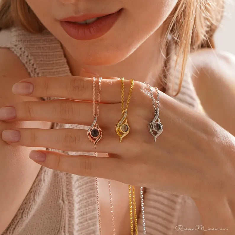 Memorial Projection Photo Necklace, Custom Teardrop Picture Necklace, Personalized Projection Jewelry, Wedding Gift, Birthday Gifts for Her