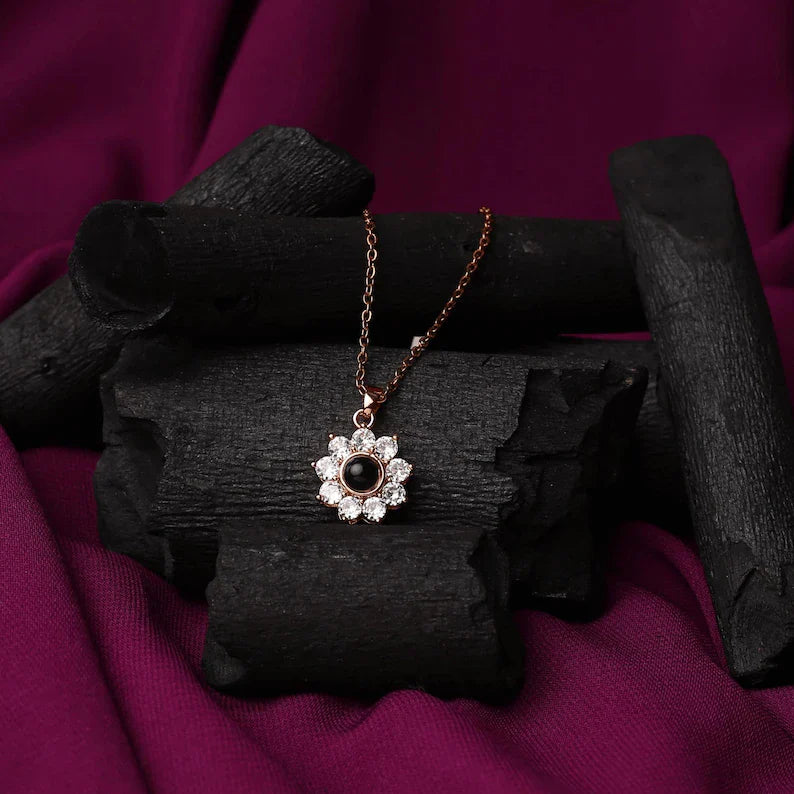 Custom Projection Photo Necklace, Personalized Photo Projection Floral Charm Necklace, Memorial Photo Pendant for Wife, Mothers Day Gift