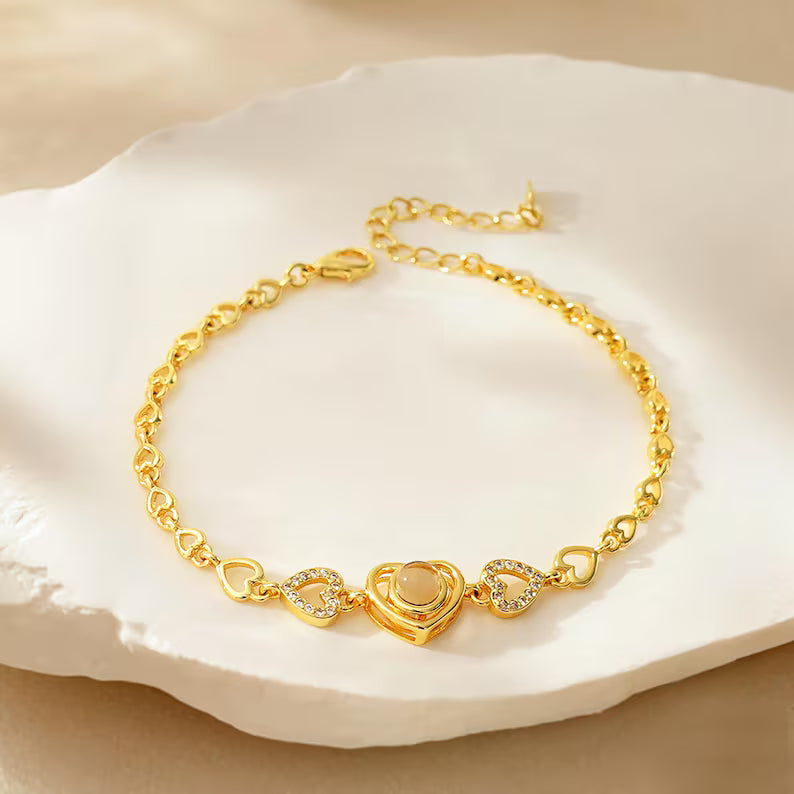 Custom Heart Projection Bracelet with Family PhotoPersonalized Gift for WifeMeaningful Jewellery with Hidden PictureAnniversary Gift
