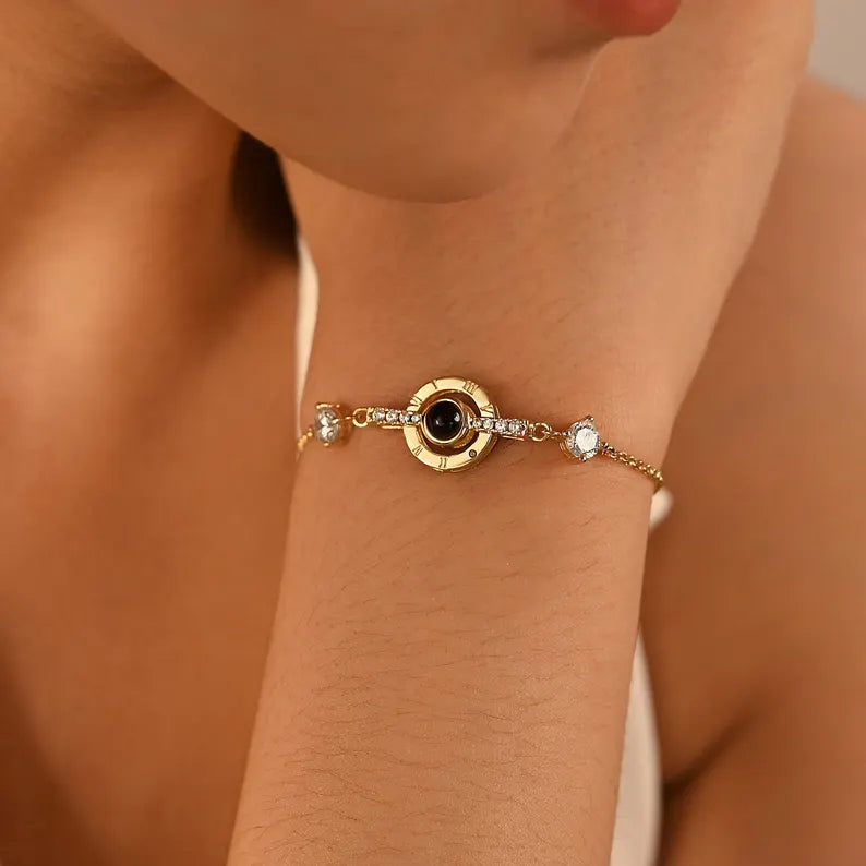 Dainty 925 Silver Projection Photo Bracelet, Memorial Picture Jewelry, Personalized Picture Inside Bracelet, Diamond Charm, Best Friend Gift